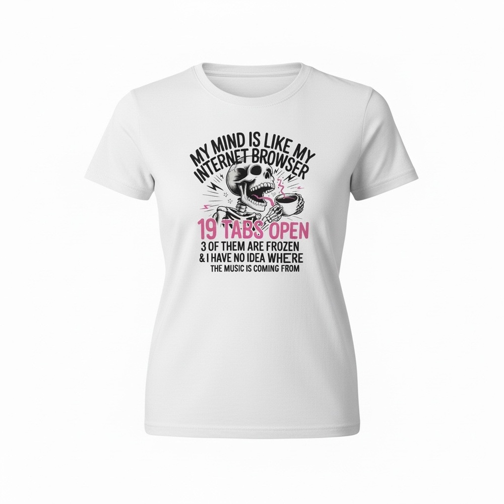 White Skull Graphic Tee with Pink Accents